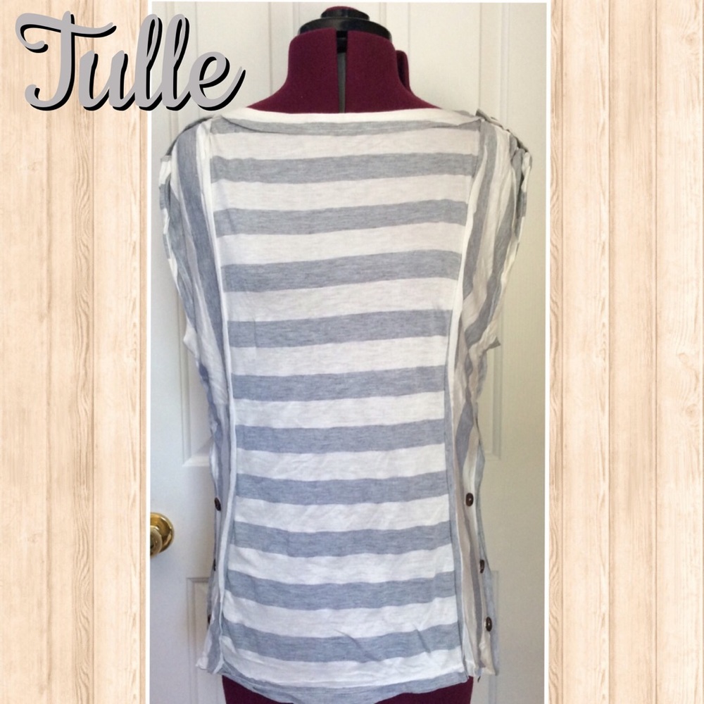 NWT Gray and White Striped Tee by Tulle
